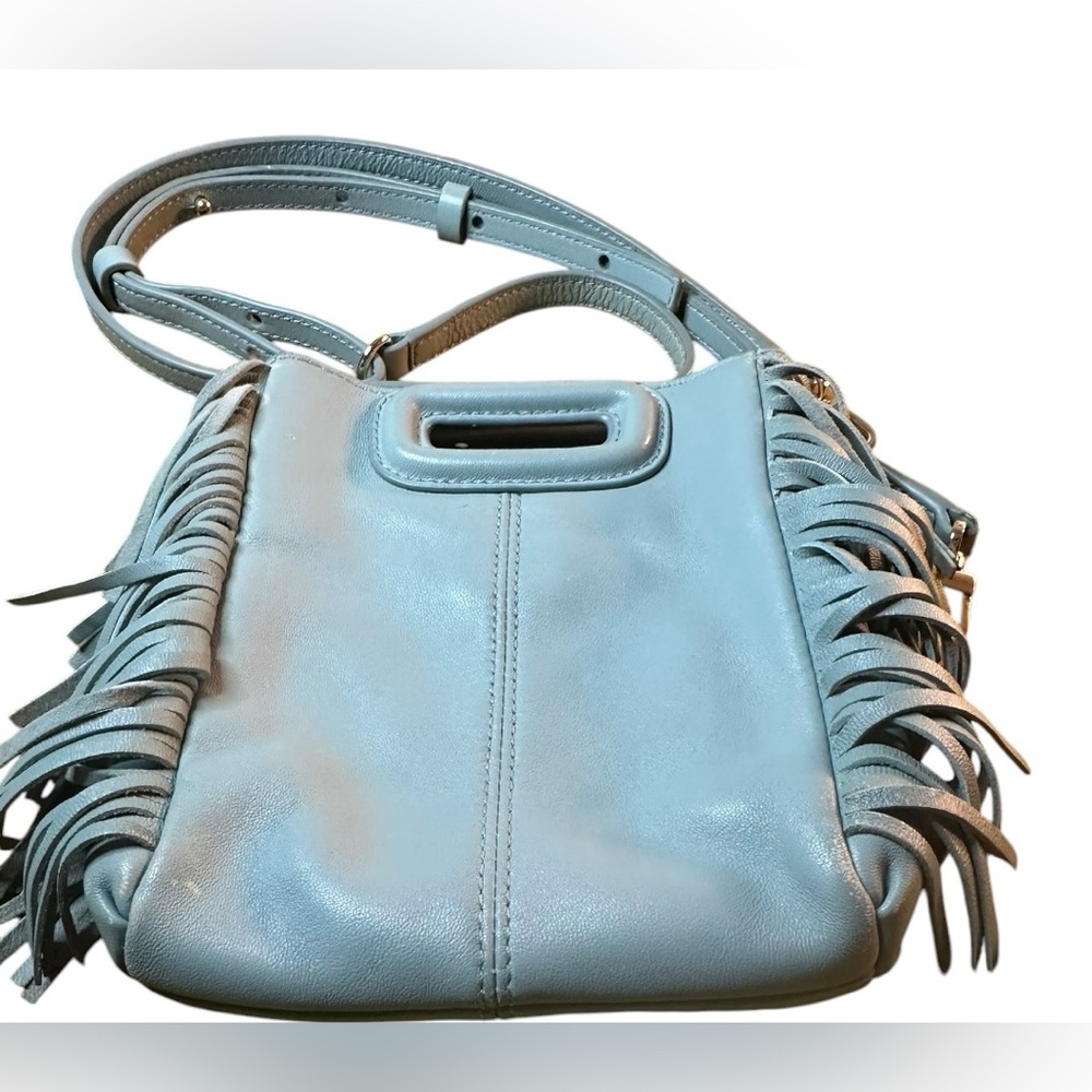 Maje $332 MSRP Maje M bag Light Blue Fringe Mini Top Handle w Crossbody 3-way - Picture 9 of 12